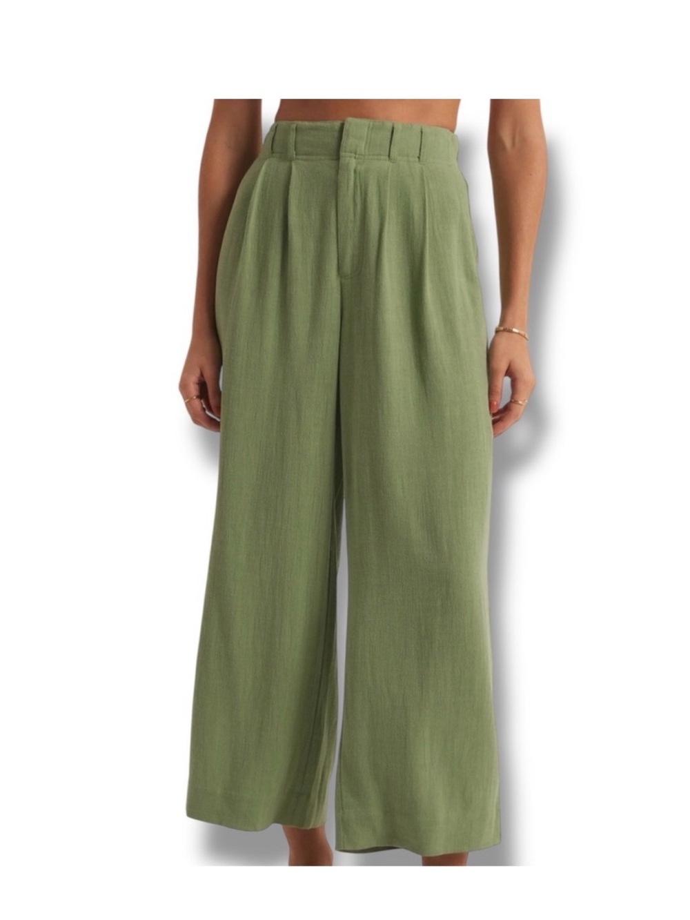 High-Rise Wide-Leg Pants in Olive Green